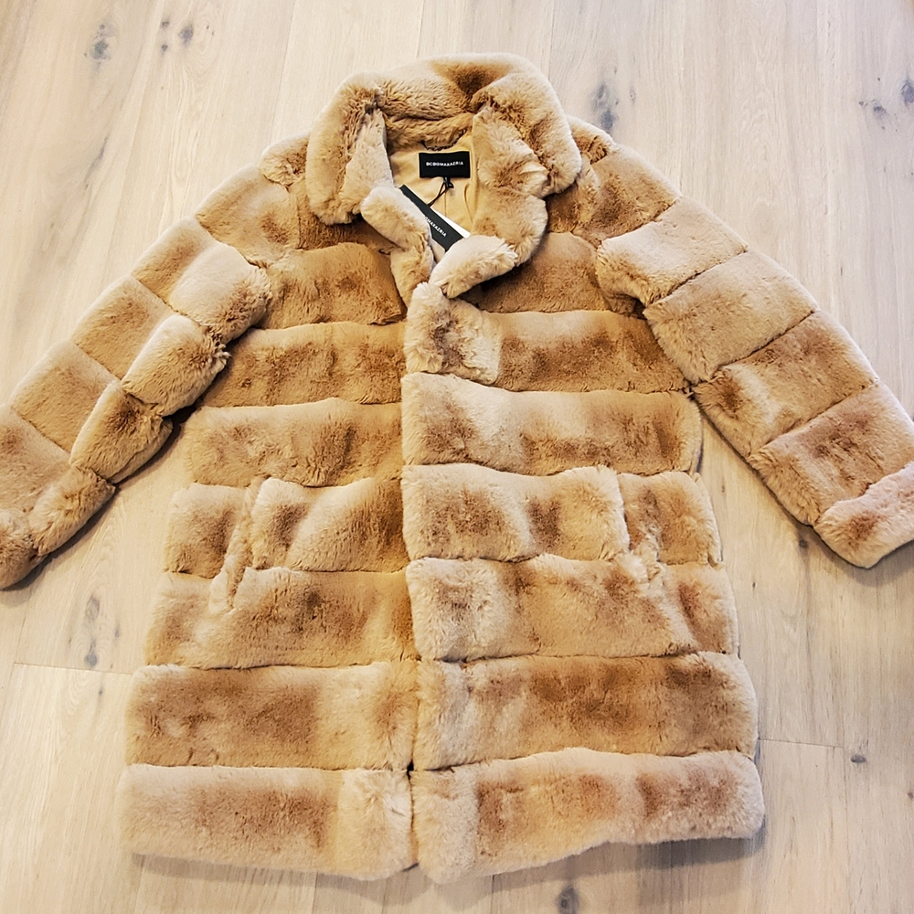 BCBGMaxAzria Tan Teddy Jacket Plush Faux Fur - Picture 7 of 9